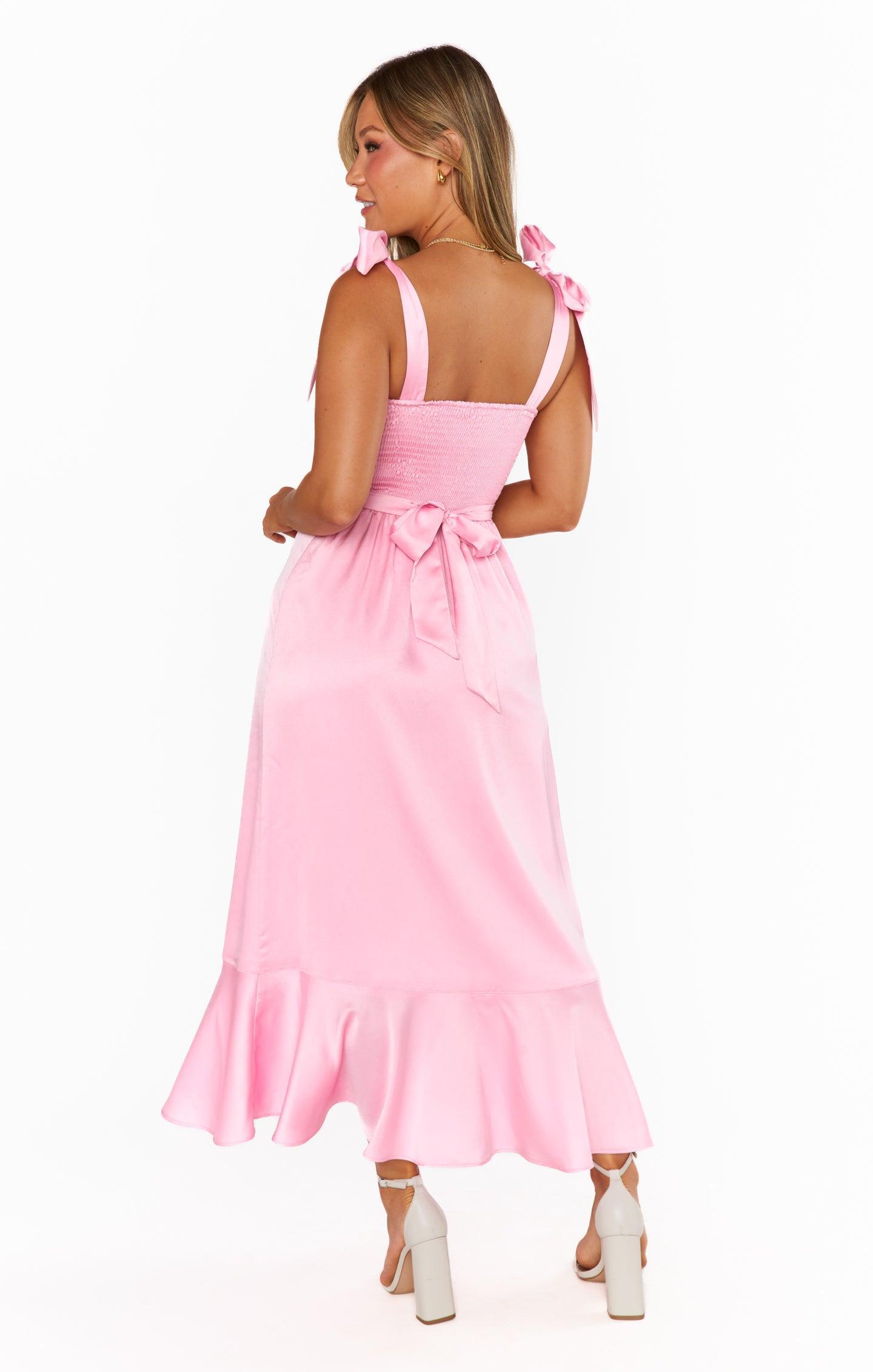 Garden Midi Dress ~ Light Pink Luxe Satin Product Image