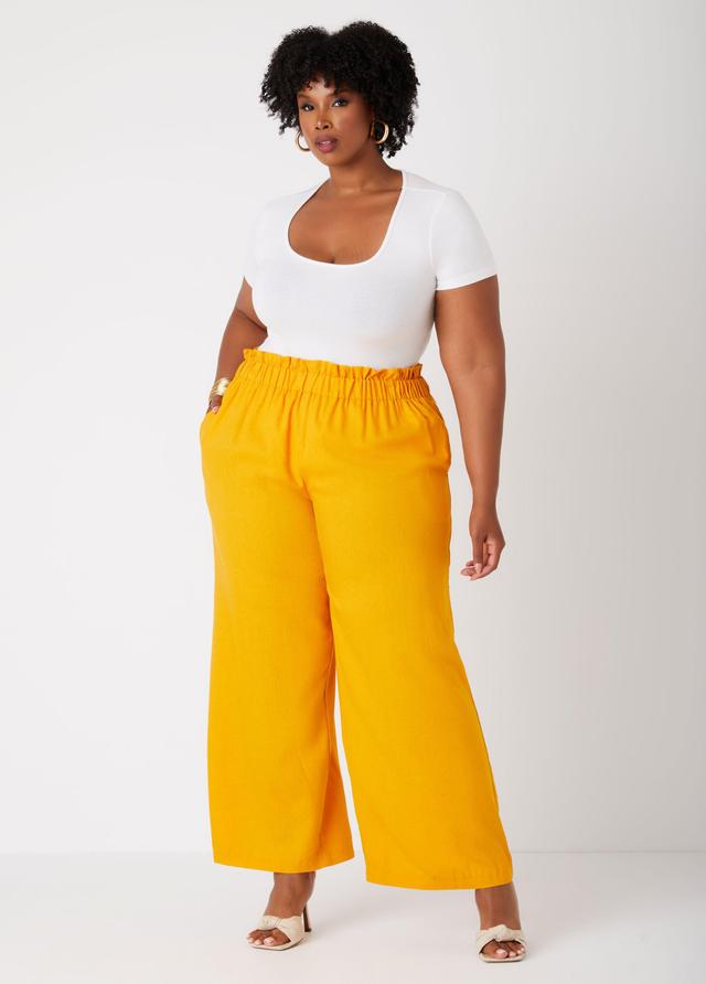 Plus Size Gathered Linen Blend Pants Ashley Stewart Product Image