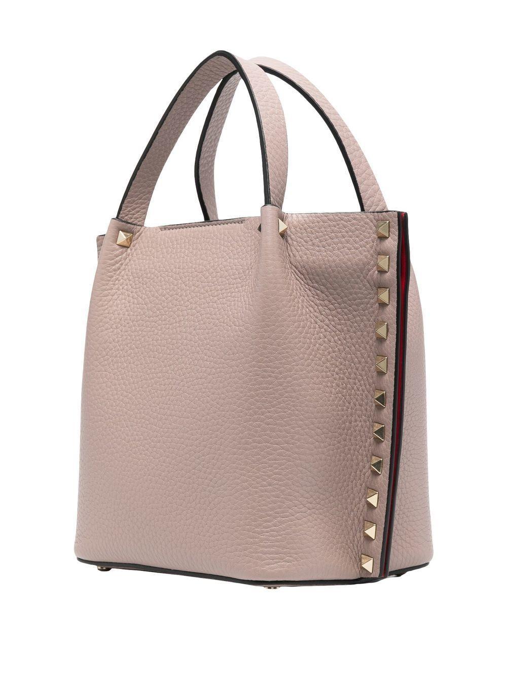 Rockstud Small Leather Tote Bag In Peach Product Image