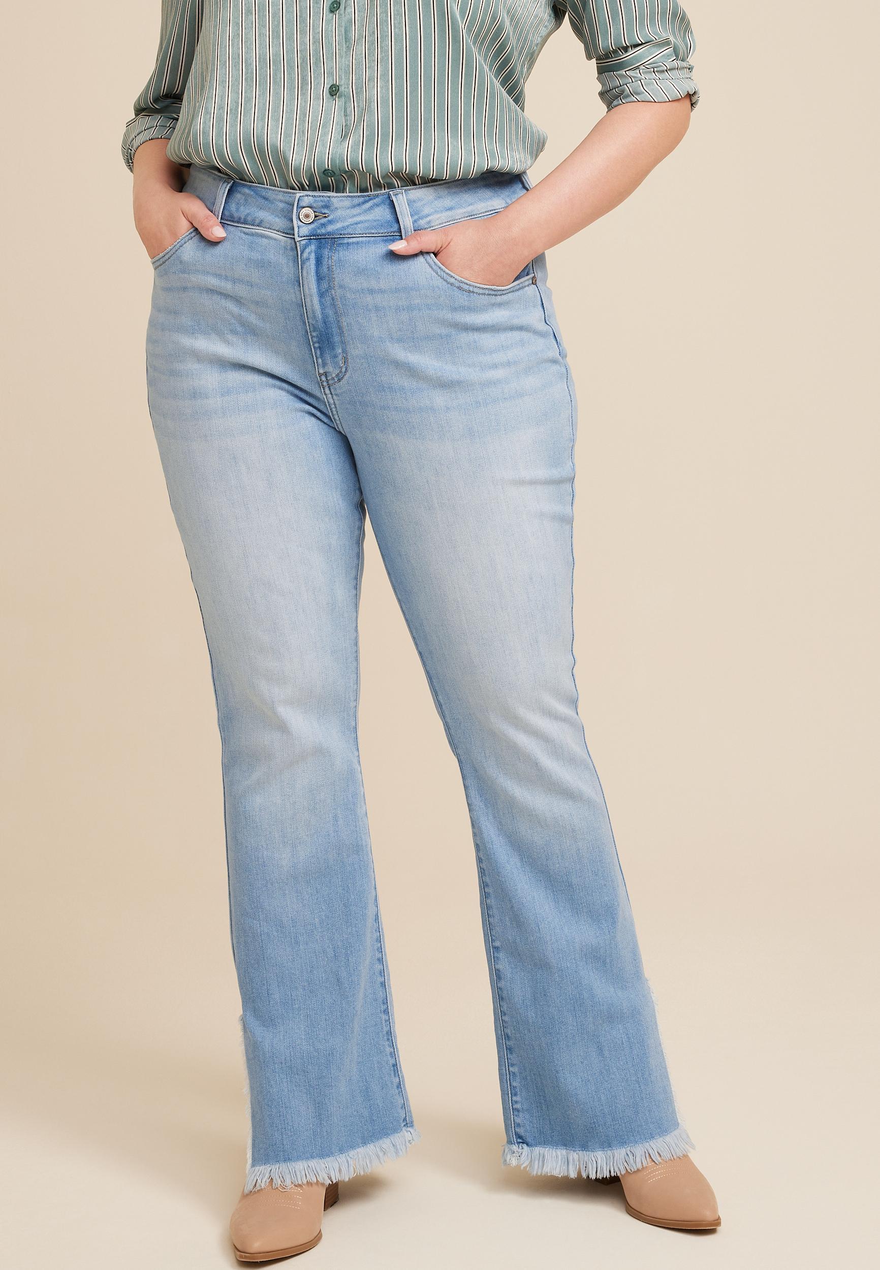 Plus Size Jeans Kancan Womens Flare Curvy High Rise Slit Frayed Hem Jeans - Maurices Product Image