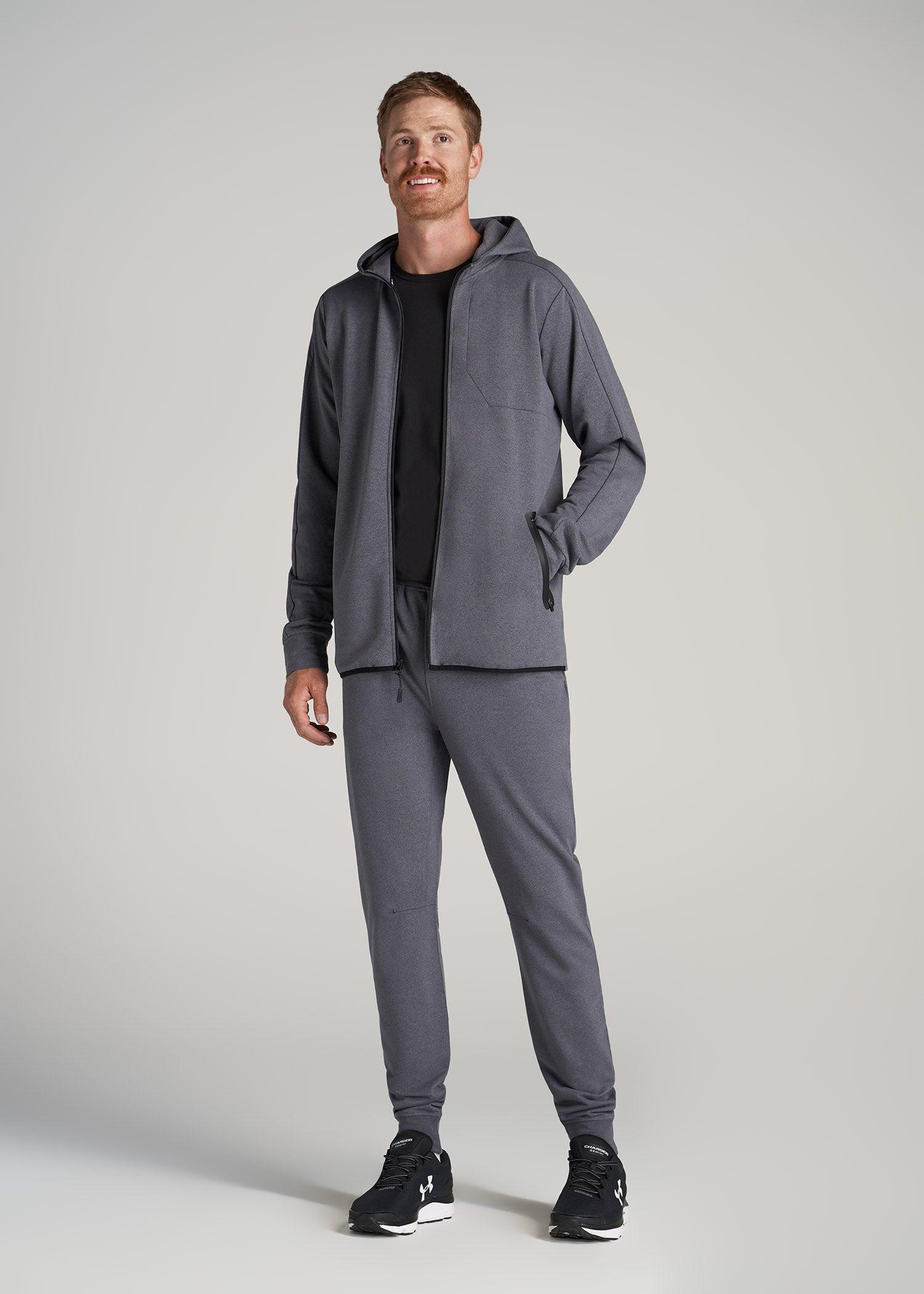 A.T. Performance French Terry Full Zip Hoodie for Tall Men in Tech Charcoal Mix Product Image