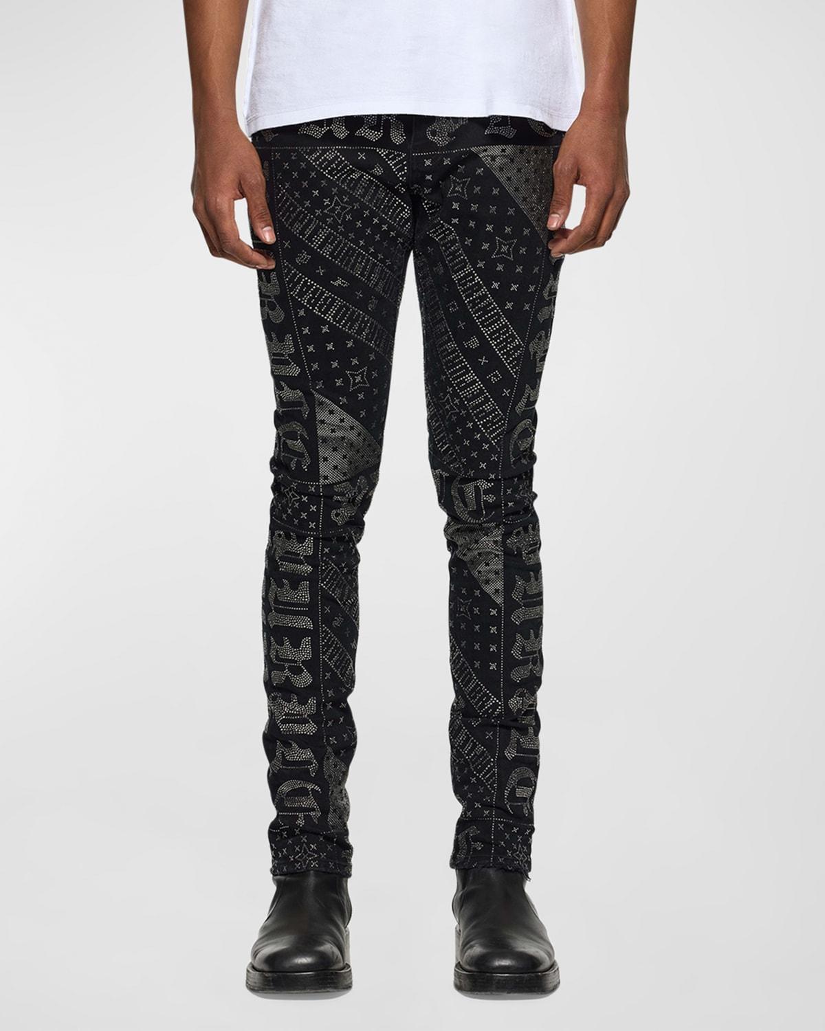 Men's Gothic Flag Hotfix Skinny Jeans Product Image