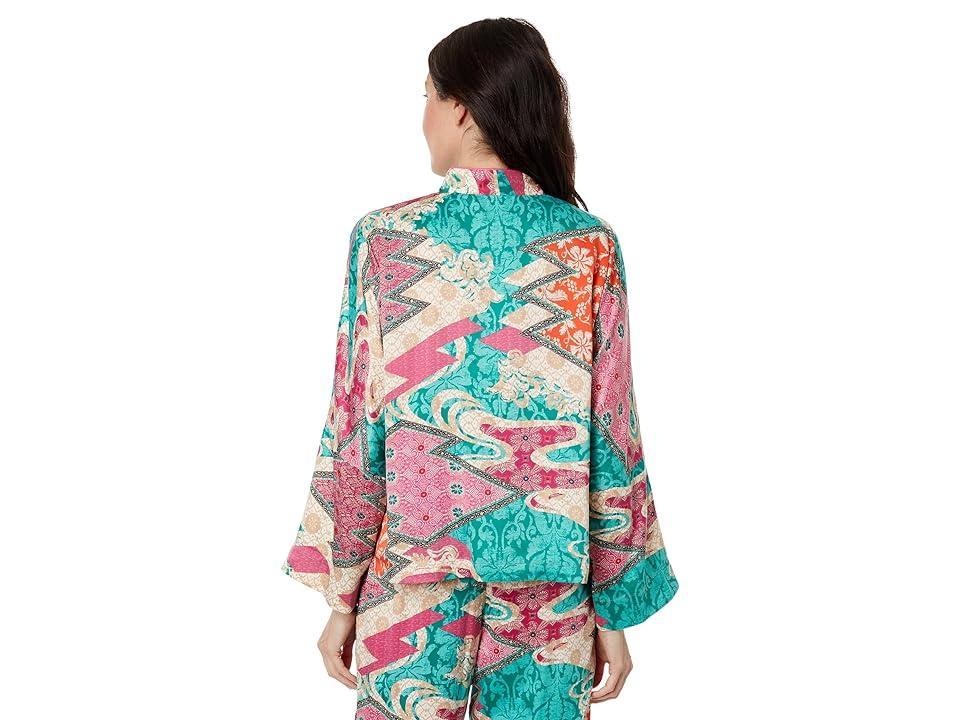 Natori Orient Express Satin PJ Set (Teal Combo) Women's Pajama Sets Product Image