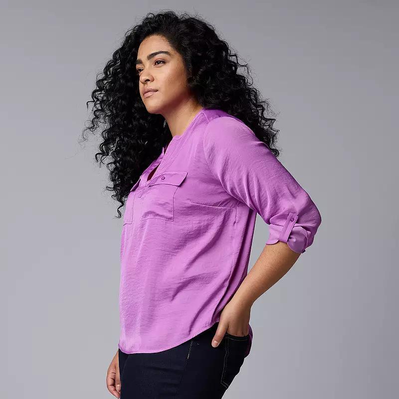 Plus Size Petite Simply Vera Vera Wang Roll-Tab Popover Blouse, Womens Product Image