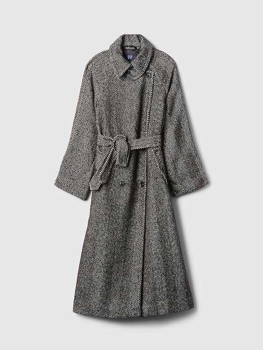 Double-Breasted Herringbone Belted Trench Coat Product Image