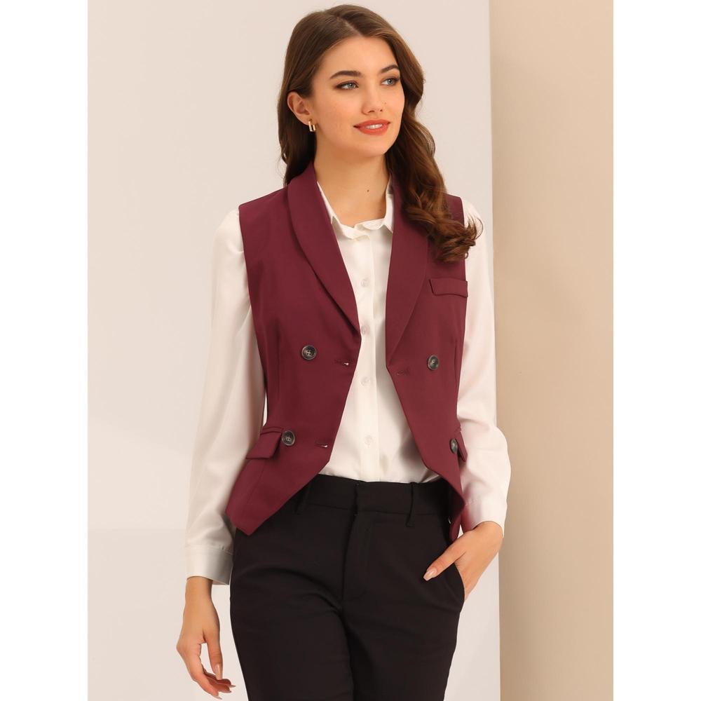 Allegra K Women's Lapel Collar Dressy Versatile Racerback Waistcoat Suit Vest Burgundy Small Product Image