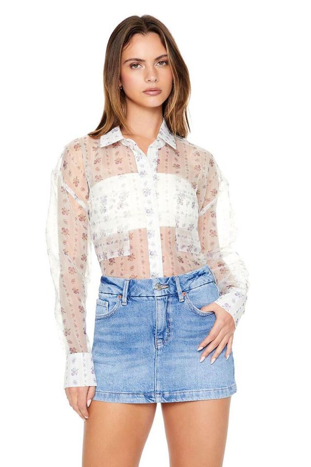 Sheer Striped Floral Print Shirt | Forever 21 Product Image