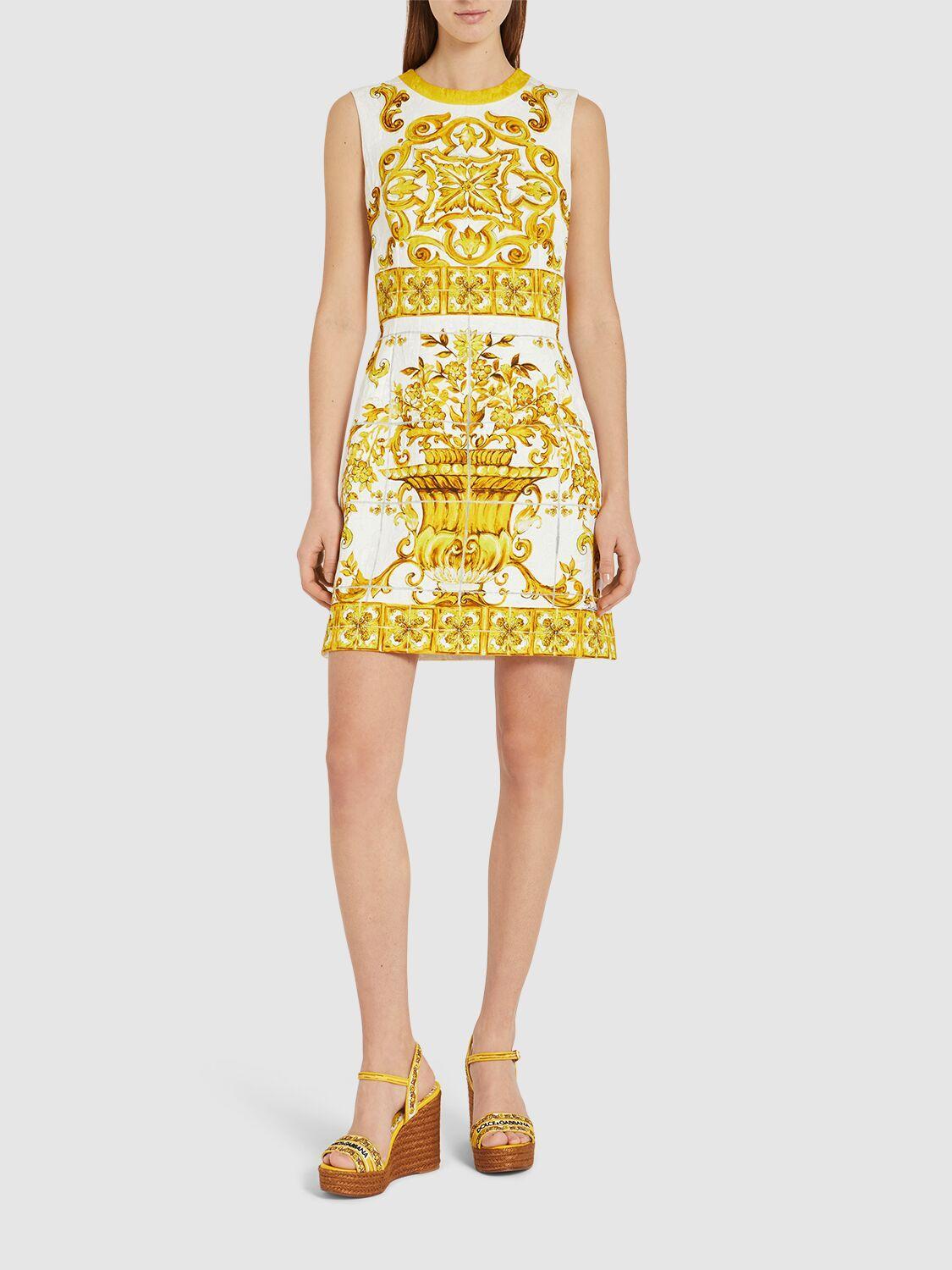 Printed Sleeveless Mini Dress In Yellow Product Image