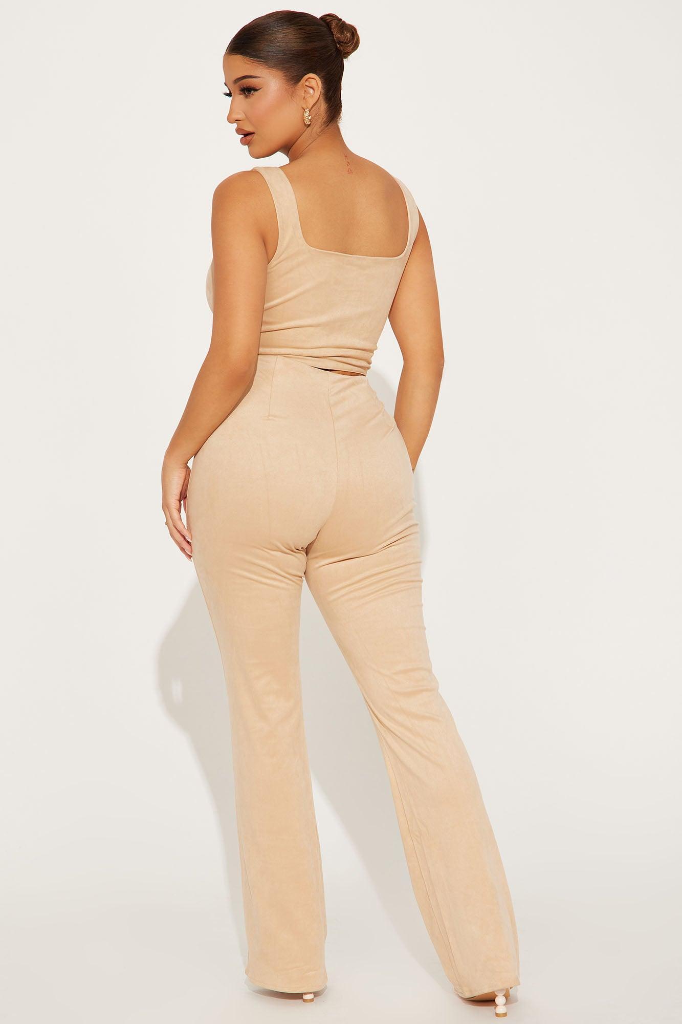 Fun Times Faux Suede Pant Set - Khaki Product Image