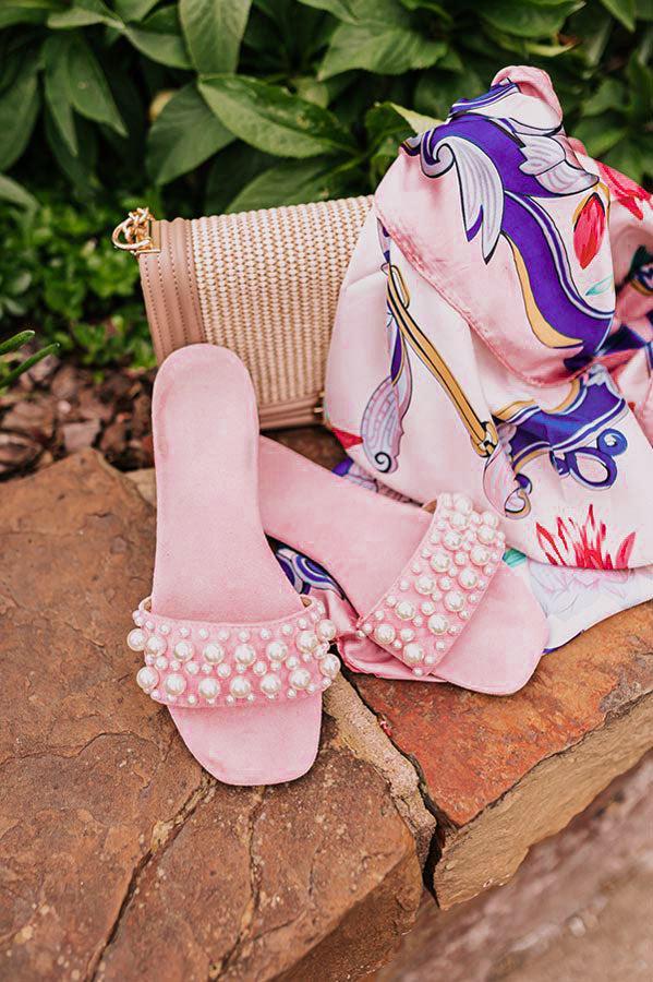 The Kelly Faux Suede Embellished Sandal In Pink Product Image