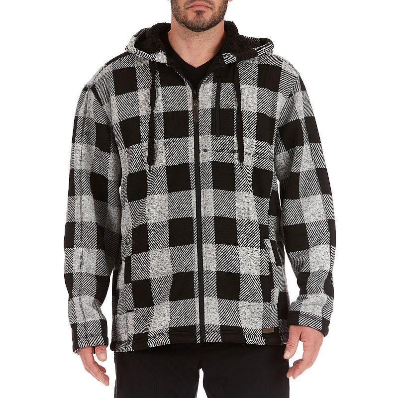 Mens Smiths Workwear Buffalo Plaid Sweater Fleece Hooded Jacket Grey Grey Black Product Image