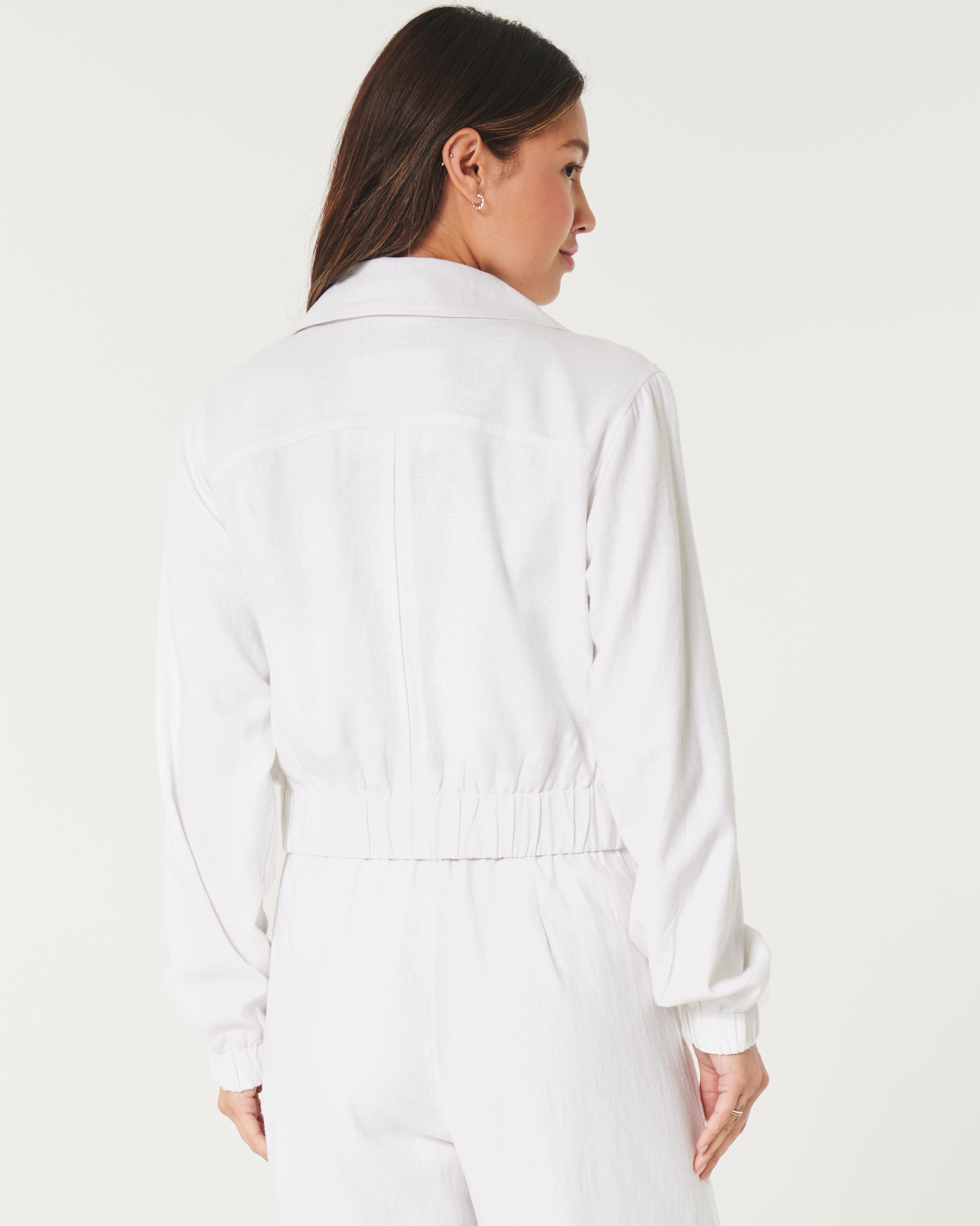 Crop Linen-Blend Bomber Jacket Product Image