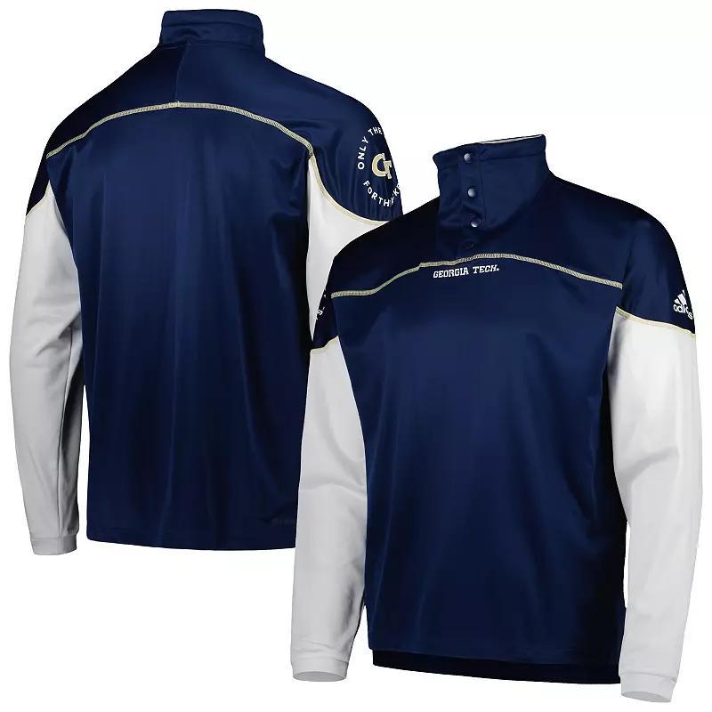 Mens adidas Georgia Tech Yellow Jackets Knit Quarter-Snap Jacket Blue Product Image