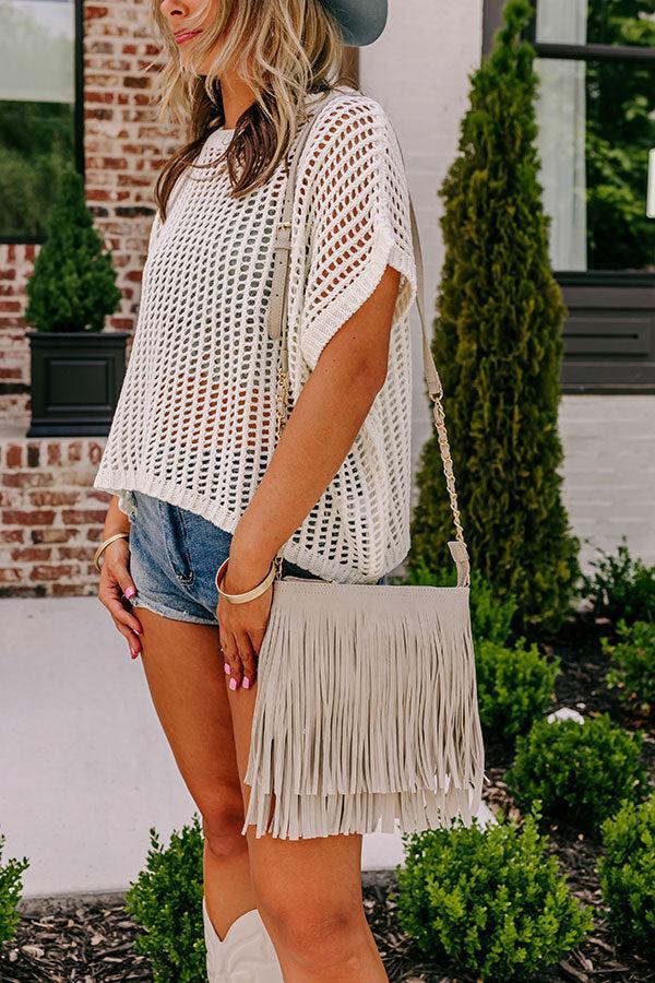 Right On Cue Fringe Crossbody In Grey Product Image