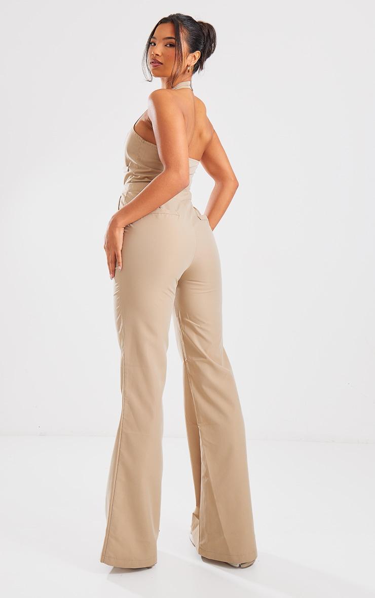 Taupe Halterneck Tailored Vest Jumpsuit Product Image