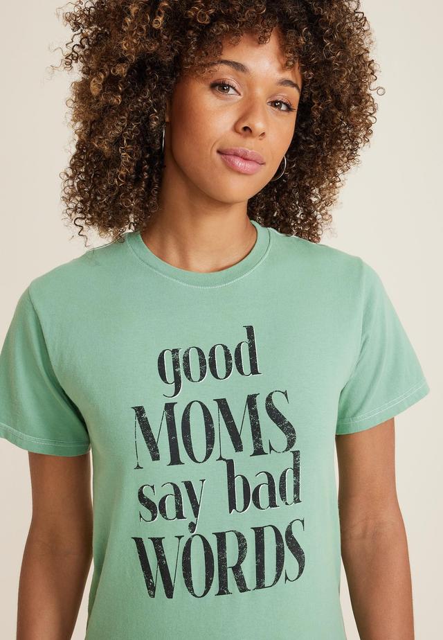 Maurices Womens Small Size Good Moms Say Bad Words Oversized Fit Graphic Tee Green Product Image