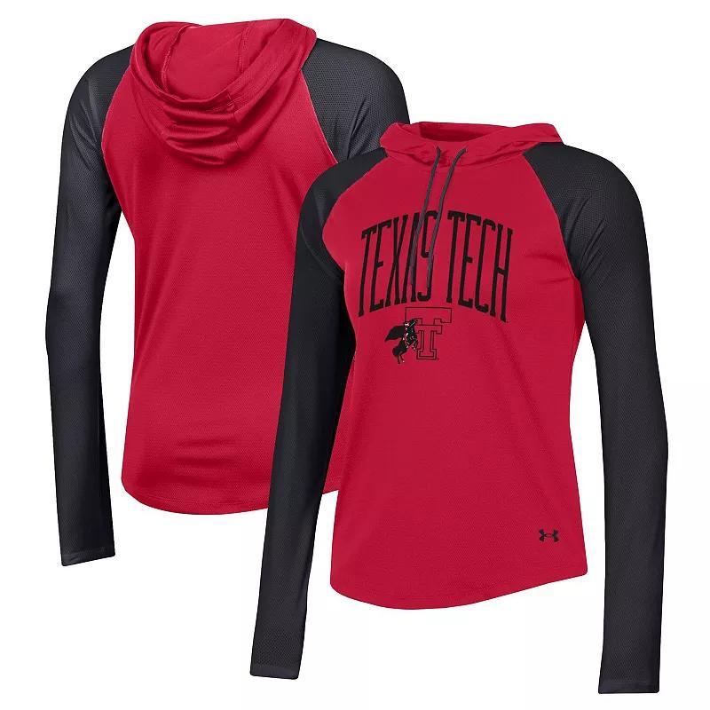 Womens Under Armour Red Texas Tech Red Raiders Gameday Mesh Performance Raglan Hooded Long Sleeve T-Shirt Product Image