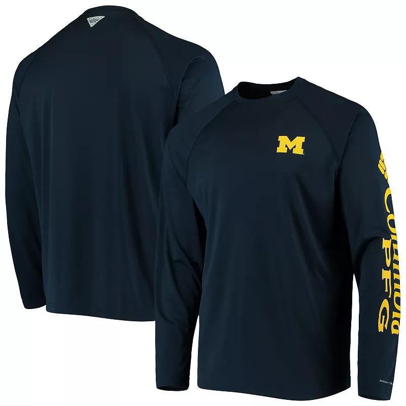 Mens Columbia Michigan Wolverines Terminal Tackle Omni-Shade Raglan Long Sleeve T-Shirt Blue Product Image