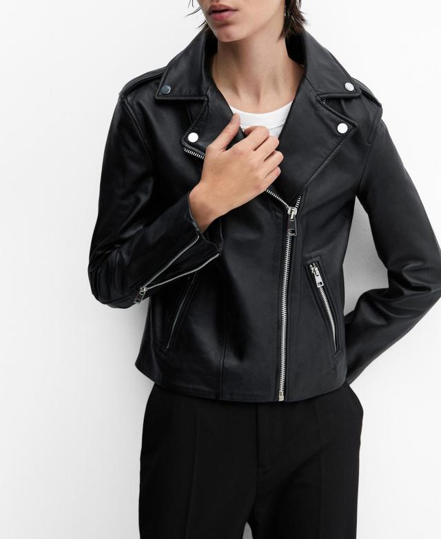 Mango Womens Leather Biker Jacket Product Image