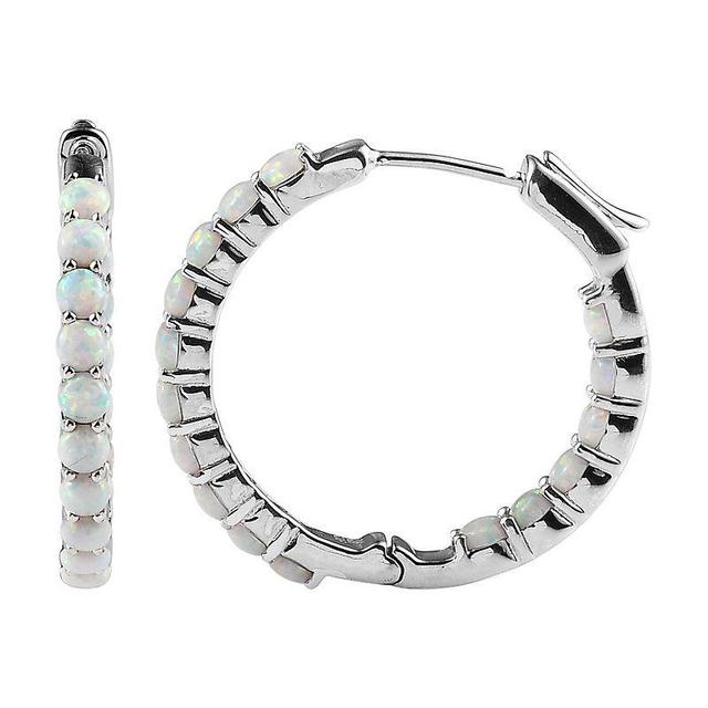 Sterling Silver Lab-Created Opal Inside-Out Hoop Earrings, Womens, White Product Image