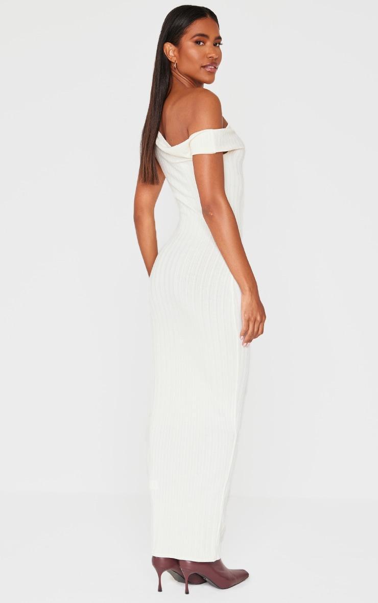 Cream Ribbed Asymmetric Maxi Dress Product Image