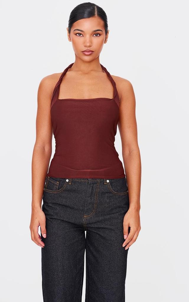 Chocolate Halter Neck Twist Strap Detail Crop Top Product Image