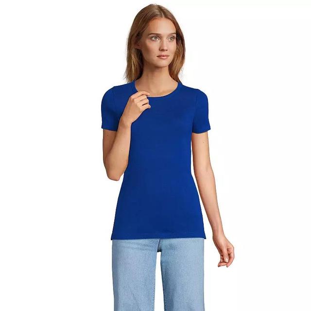 Petite Lands End All-Cotton Crewneck Tee, Womens Evening Blue Product Image