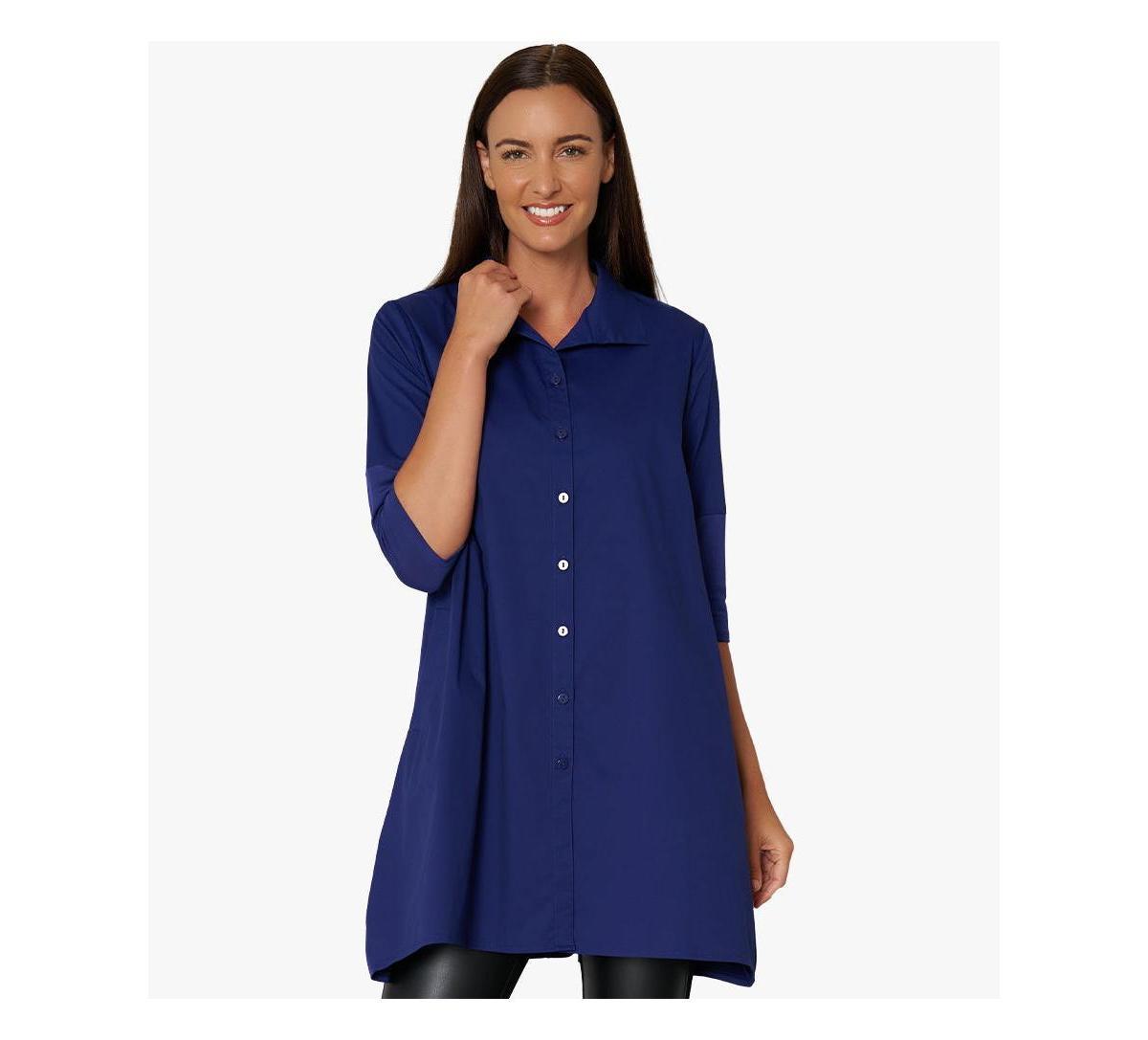 Stella Carakasi Womens 3/4 Sleeve Button-Front Cotton Poplin Shirt Top Tiburon Tunic Icon Product Image