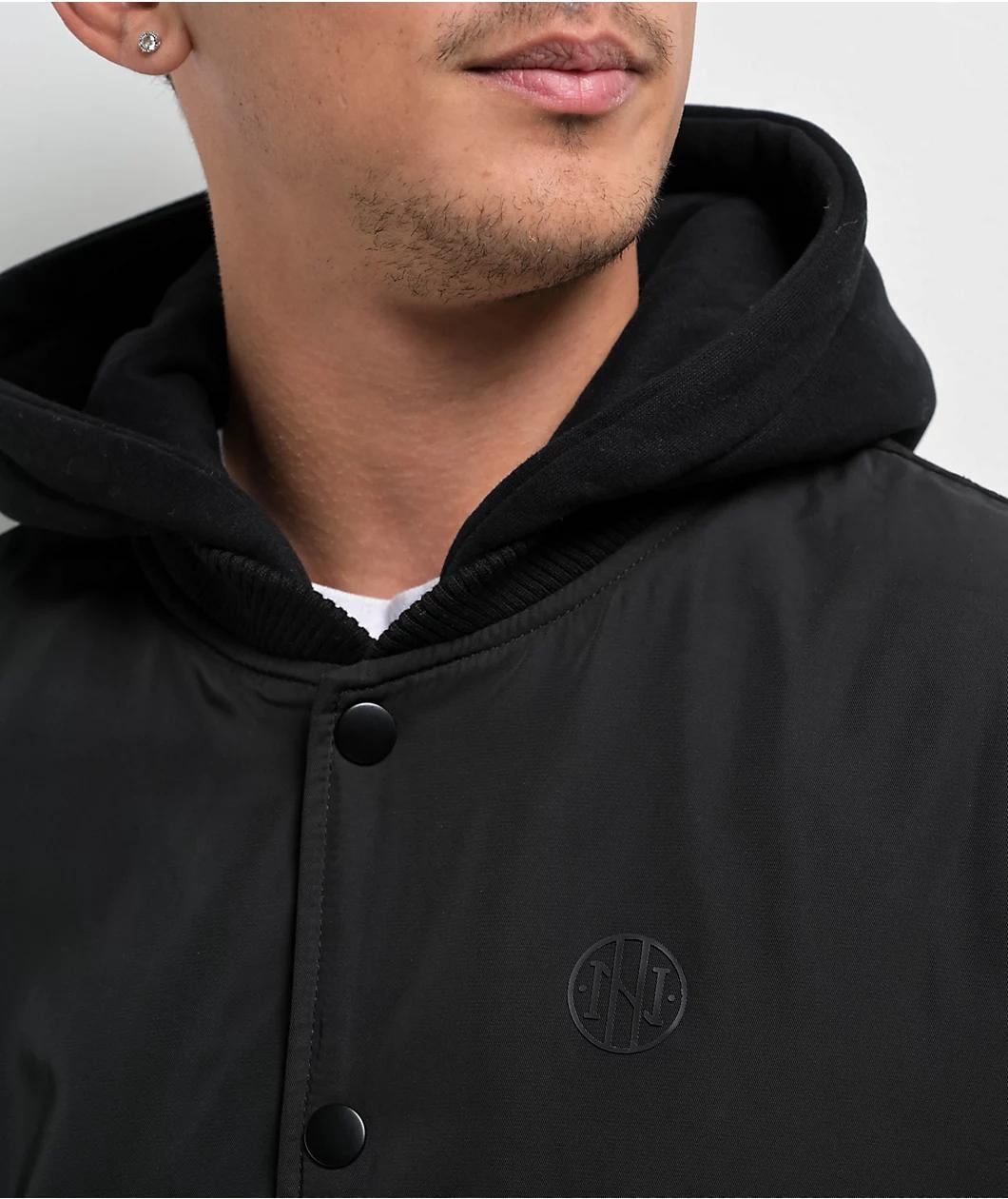 Ninth Hall Fundamentals Varsity Black Hooded Bomber Jacket Product Image