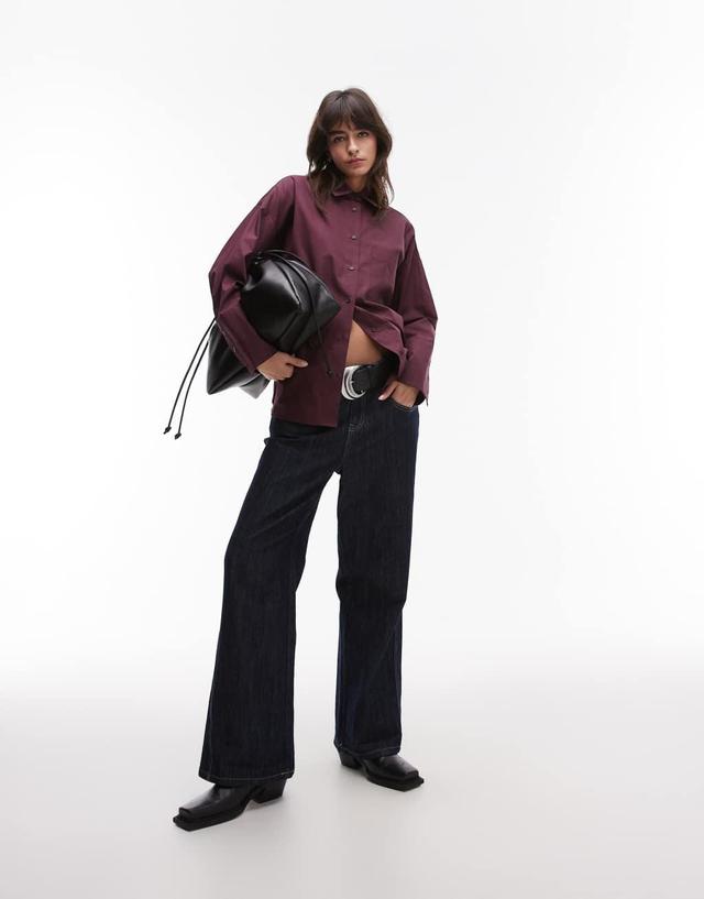 Topshop oversized poplin shirt in deep burgundy Product Image