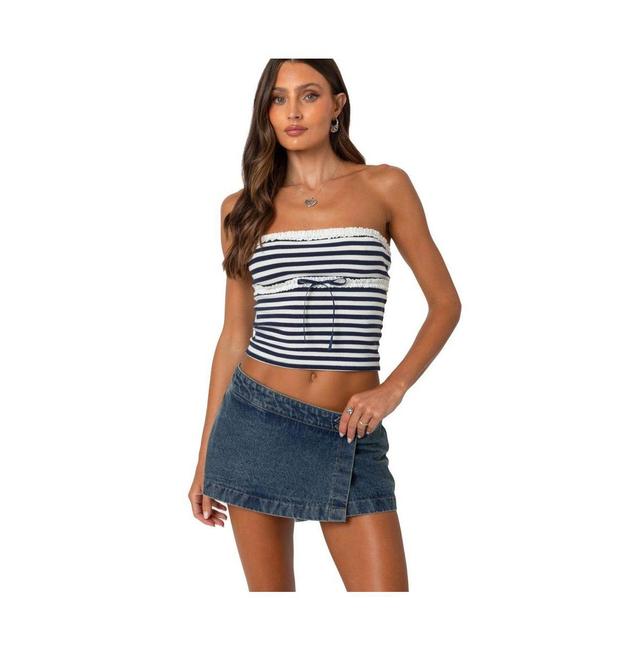 Edikted Womens Striped Eyelet Trim Tube Top Product Image