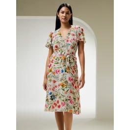 Floral Short Sleeve Dress With Tie Belt Product Image