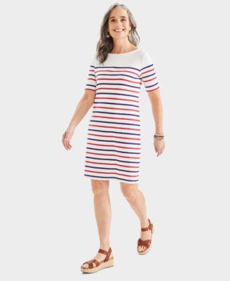 Style & Co Womens Cotton Boat-Neck Elbow-Sleeve Dress, Created for Macys Product Image