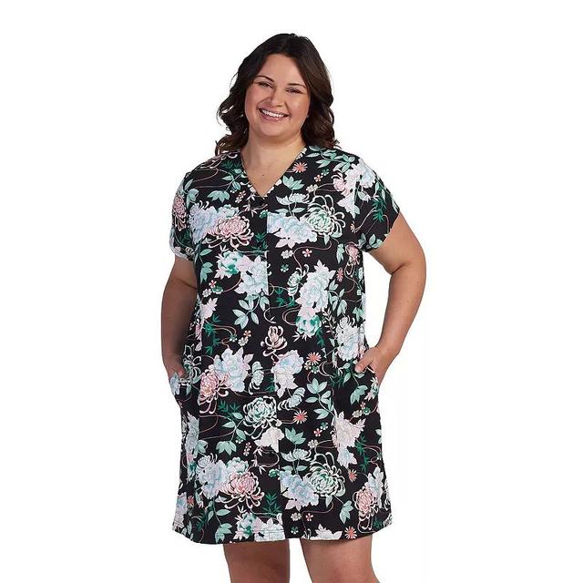 Plus Size Miss Elaine Essentials Interlock Knit Short Snap Robe, Womens Product Image