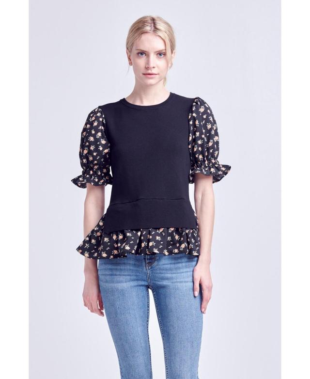 English Factory Womens Floral Mixed Knit Top Product Image