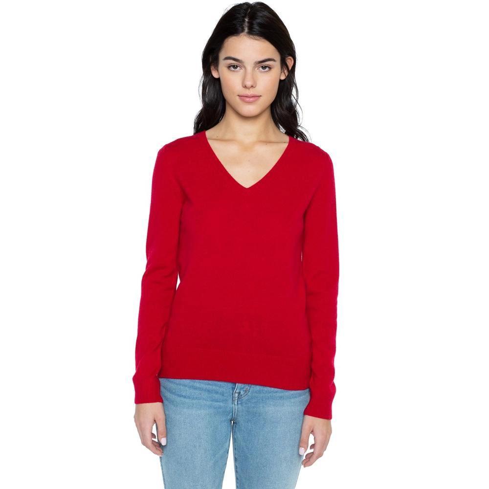 JENNIE LIU Women's 100% Pure Cashmere Long Sleeve Pullover V Neck Sweater (8160, Red, X-Large ) Product Image