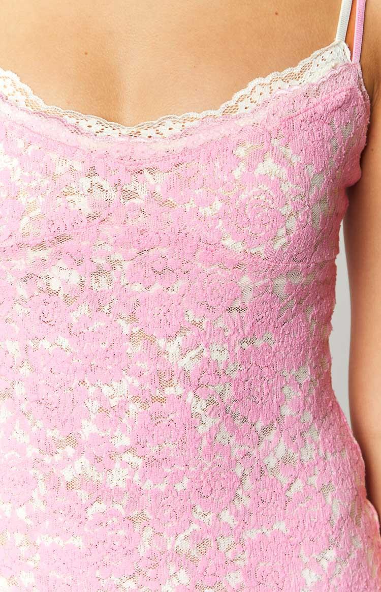 Katalina Pink And White Lace Mini Dress Product Image