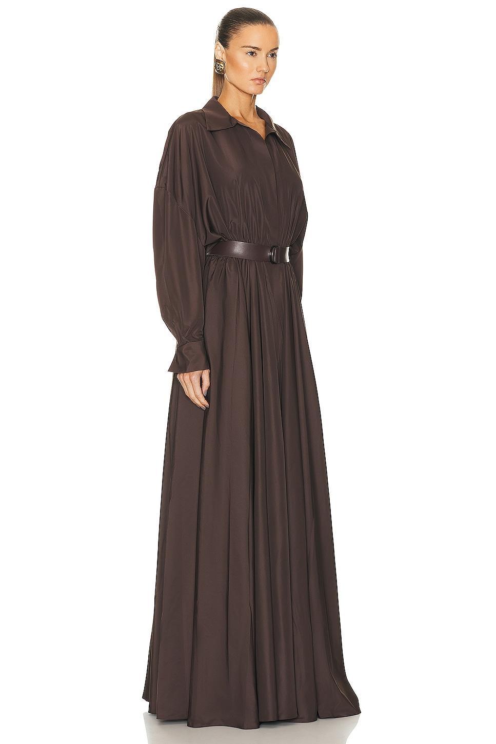 Norma Kamali Super Oversized Boyfriend Shirt Flared Gown in Brown Product Image