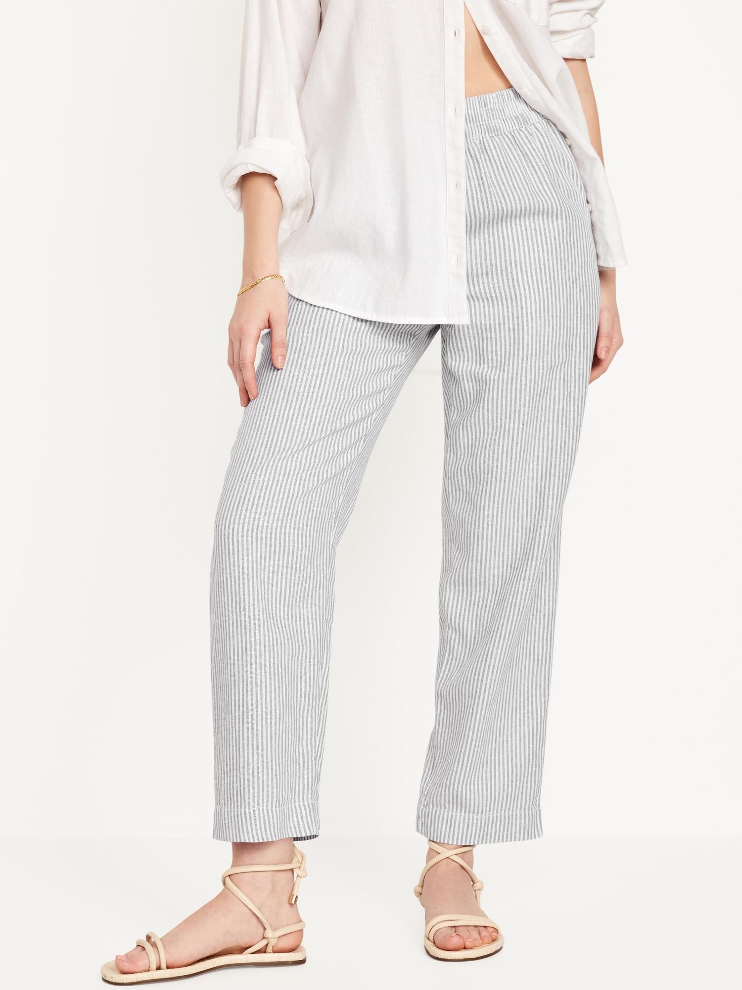 High-Waisted Linen-Blend Straight Pants Product Image