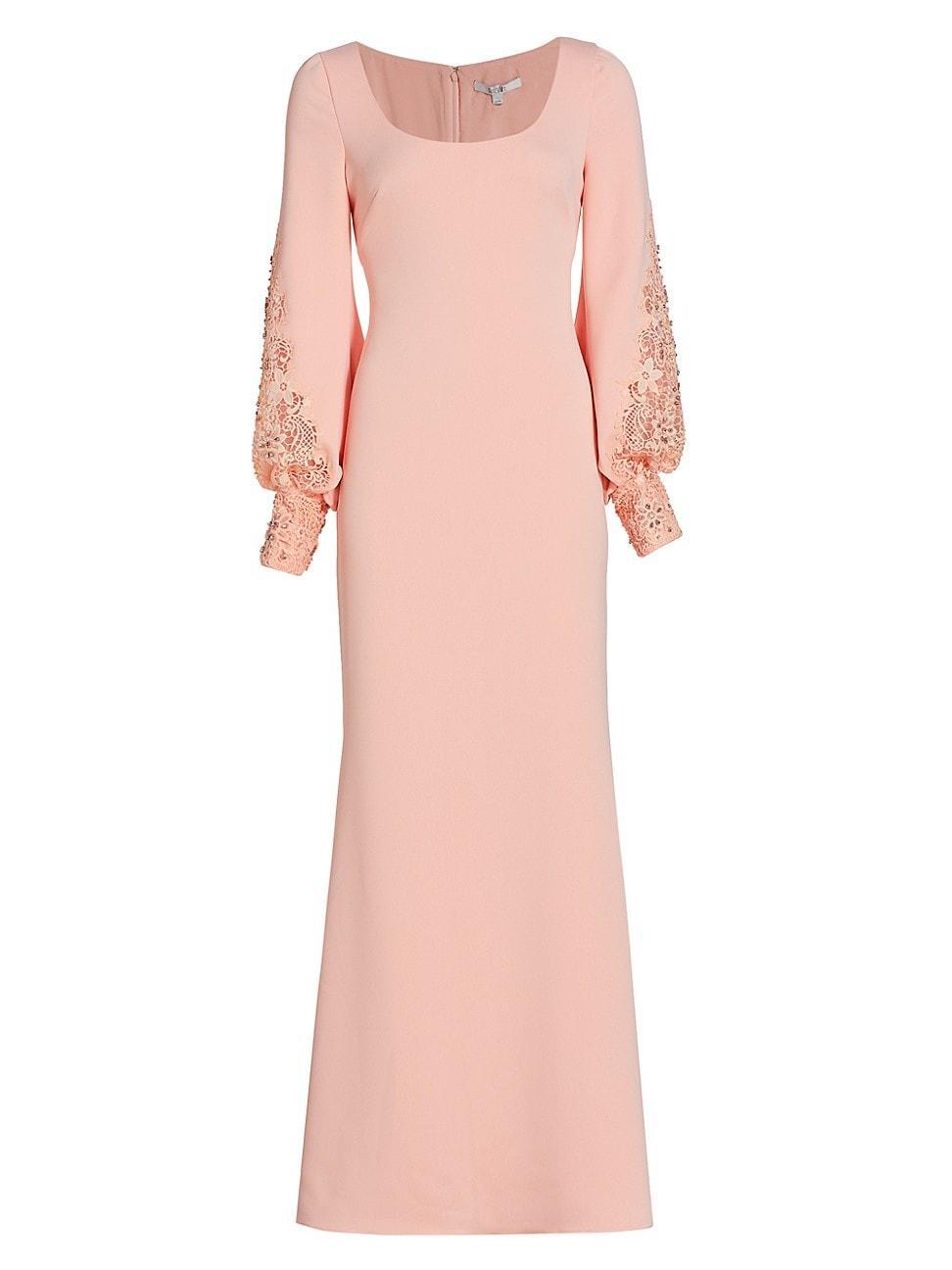 Womens Lace-Sleeve Scoopneck Gown Product Image