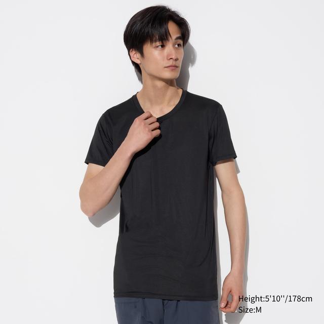 Mens Airism Crew Neck T-Shirt with Deodorizing Black Small UNIQLO US Product Image