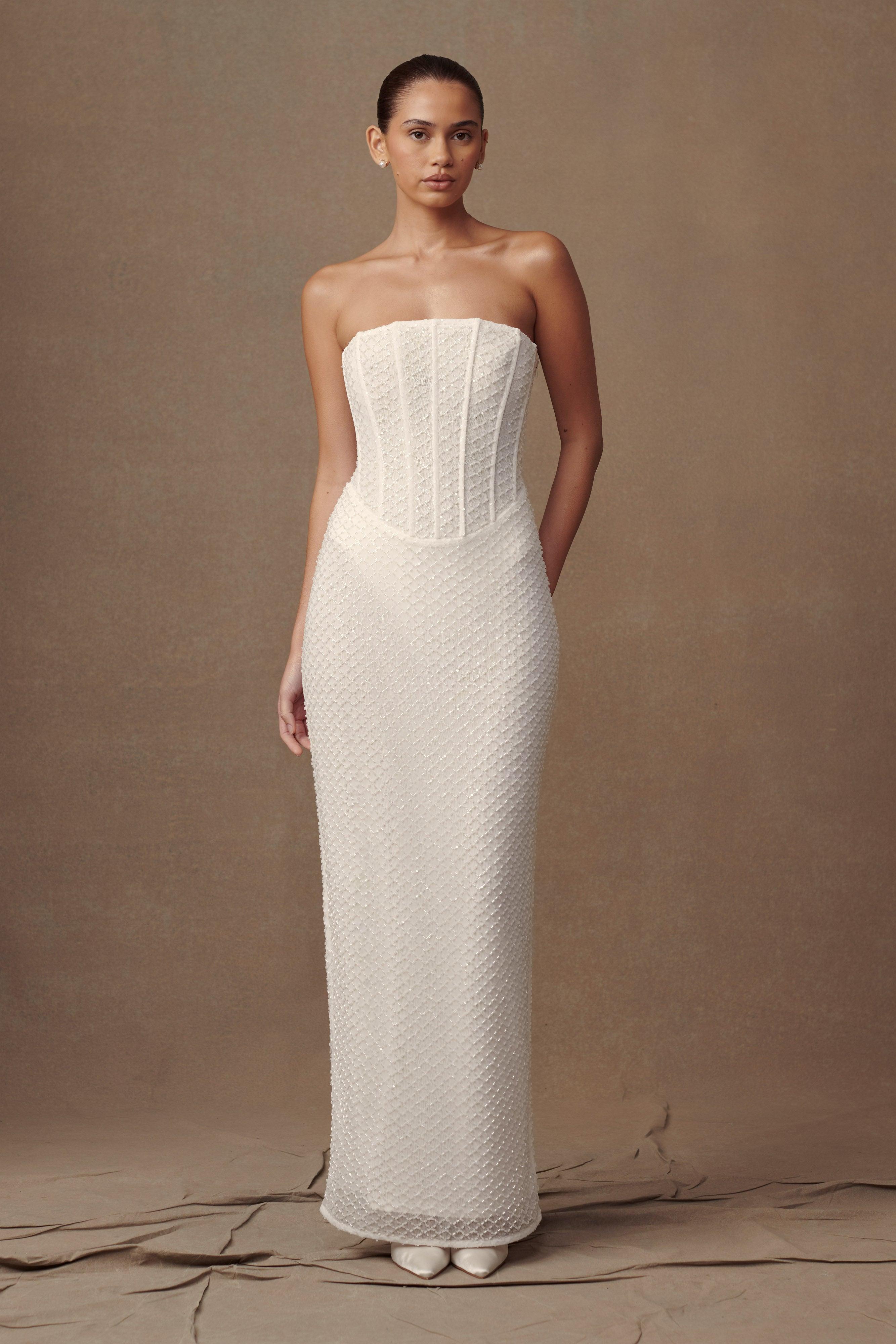 Gemma Strapless Sequin Maxi Dress - White Product Image