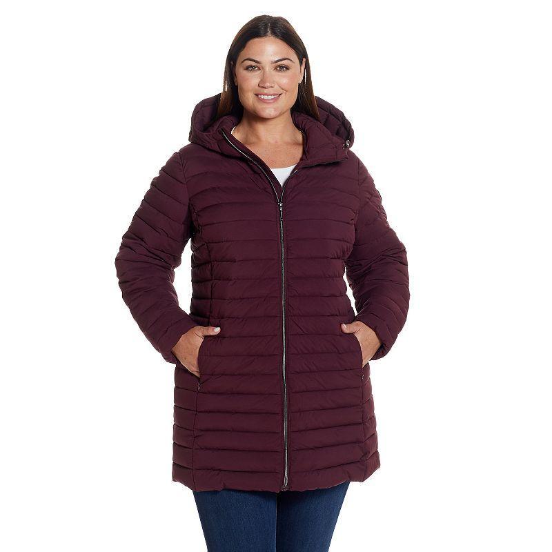 Plus Size Weathercast Hooded Channel Quilted Puffer Jacket, Womens Red Product Image