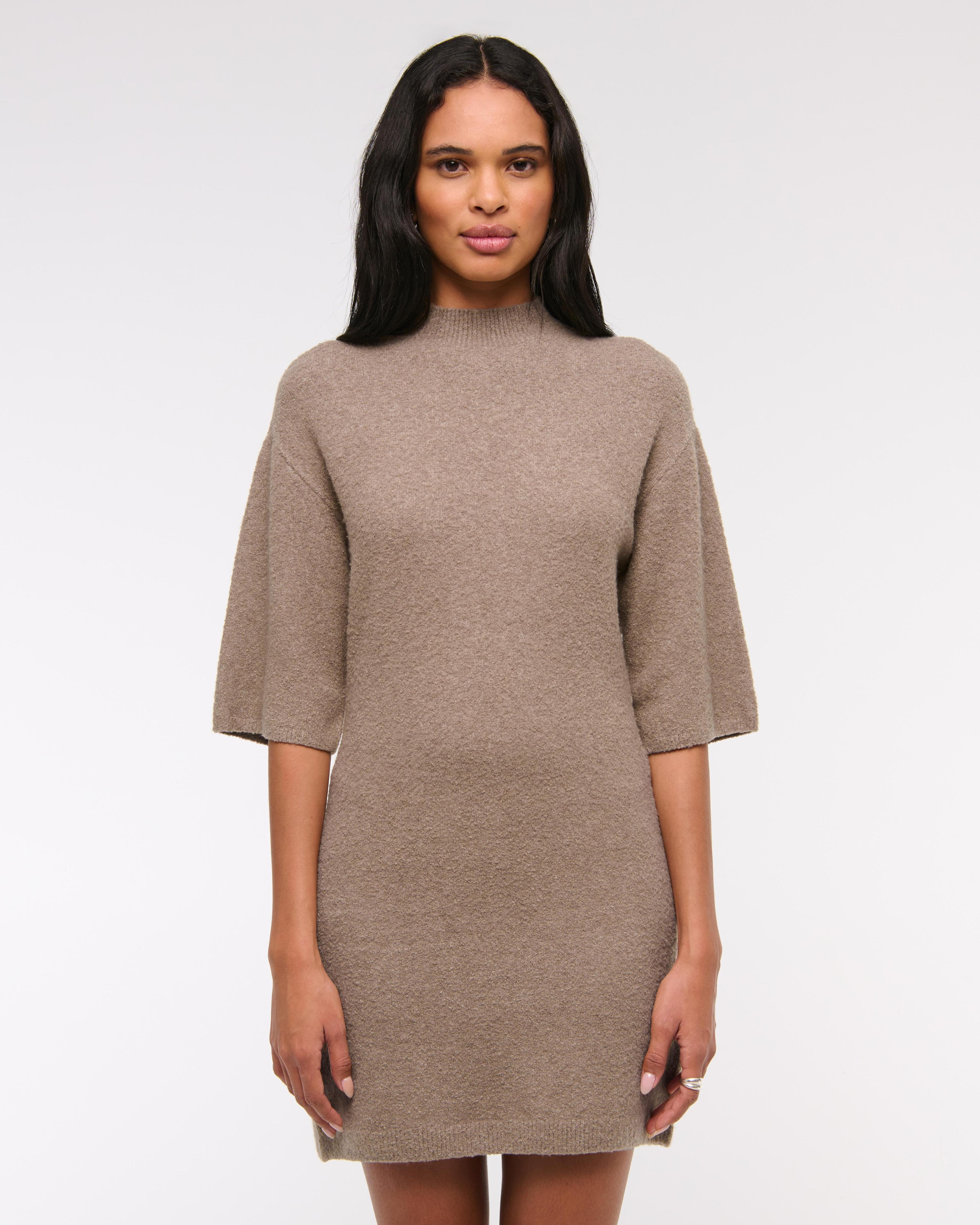 Short-Sleeve Boucle Mini Sweater Dress Product Image