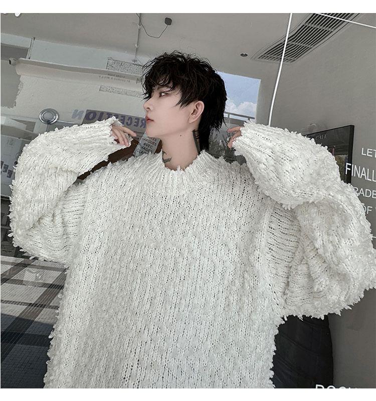 Round Neck Plain Oversized Sweater Product Image