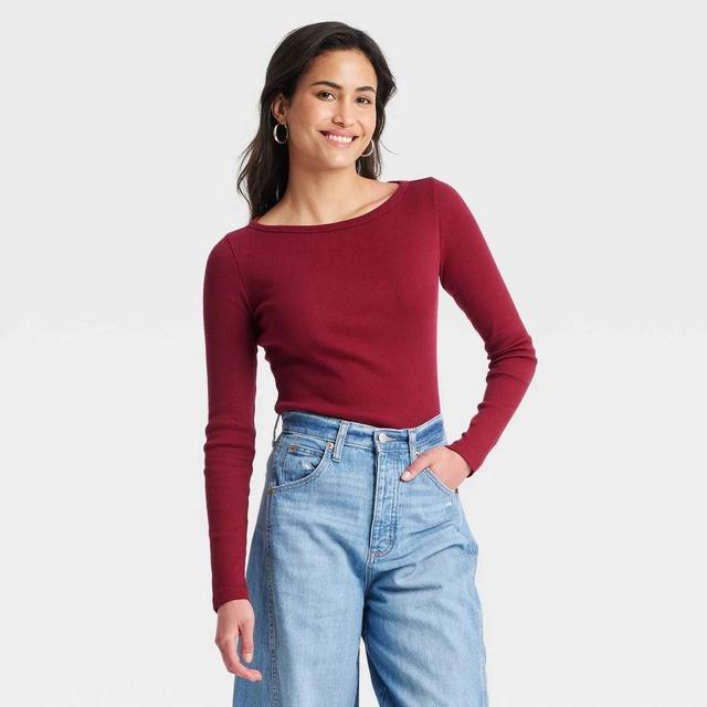 Womens Long Sleeve Boat Neck T-Shirt - Universal Thread Maroon M Product Image