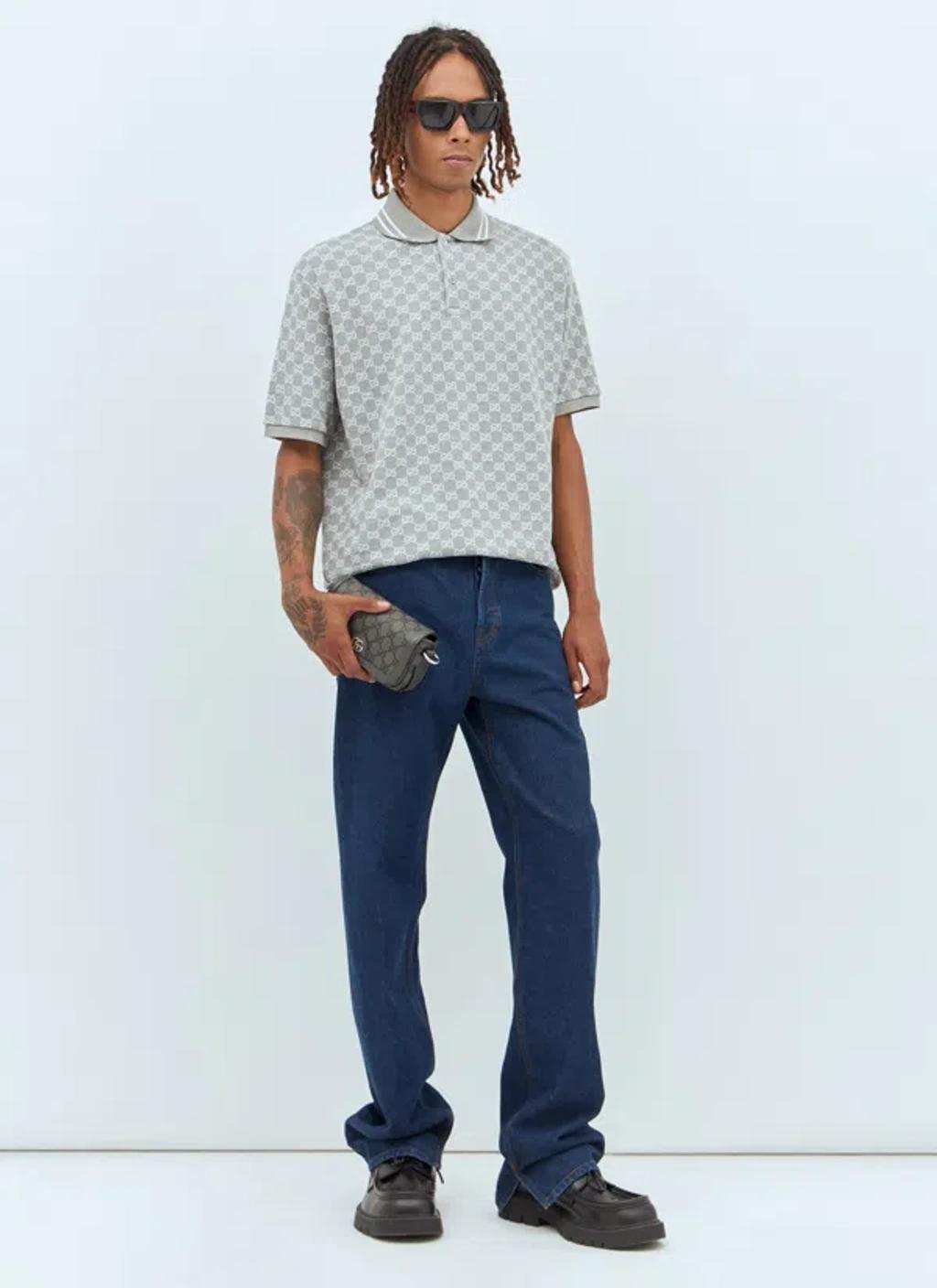 GUCCI Gg Jacquard Cotton Piquet Polo Shirt In Gray Product Image