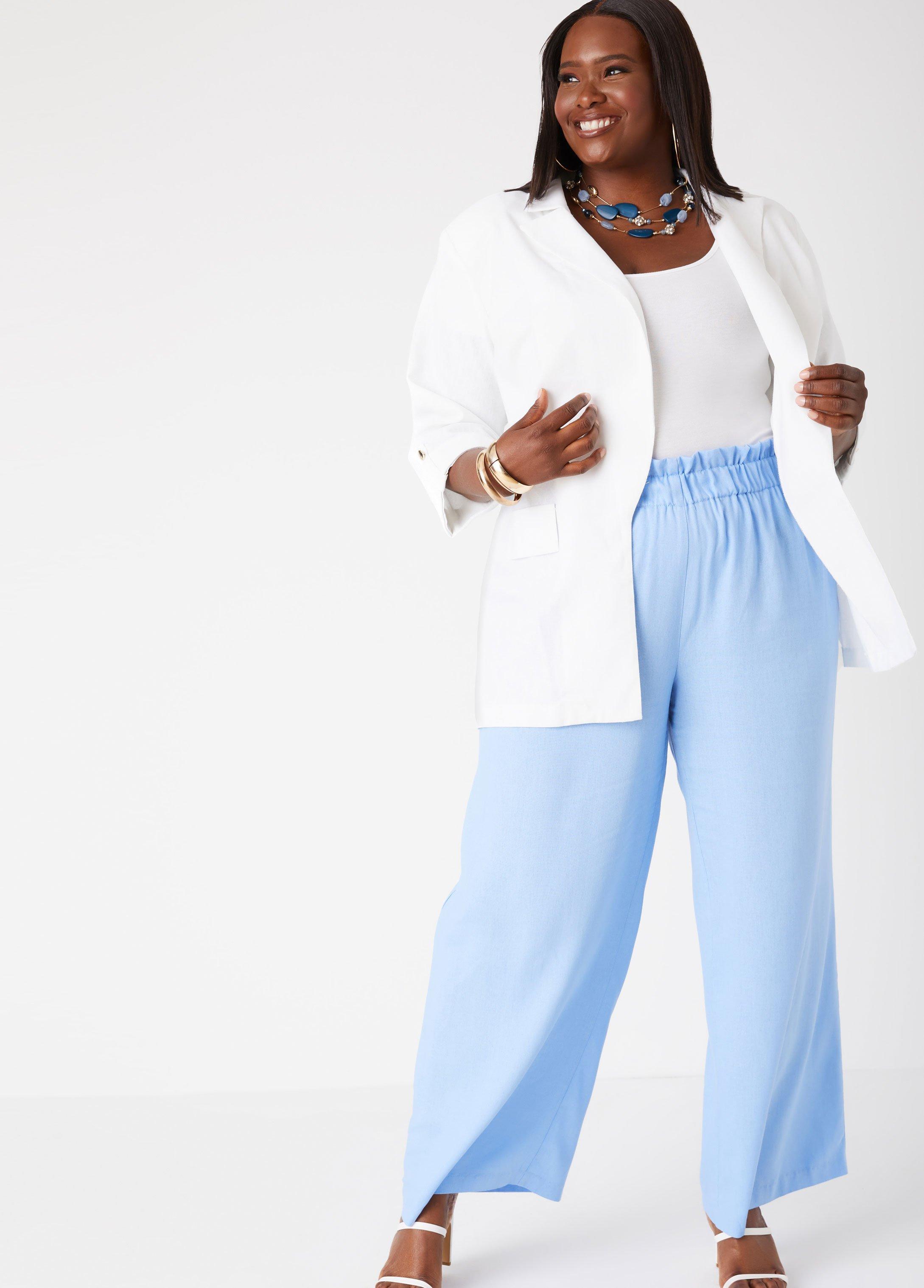 Plus Size Gathered Linen Blend Pants Ashley Stewart Product Image