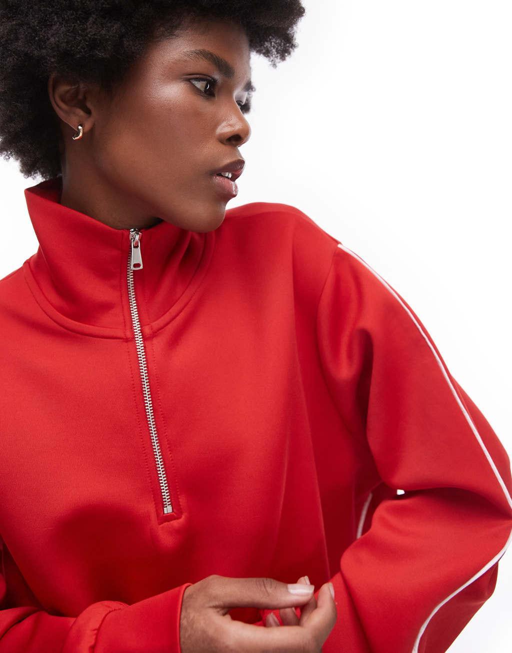 Topshop quarter zip sport jacket in red - part of a set  Product Image