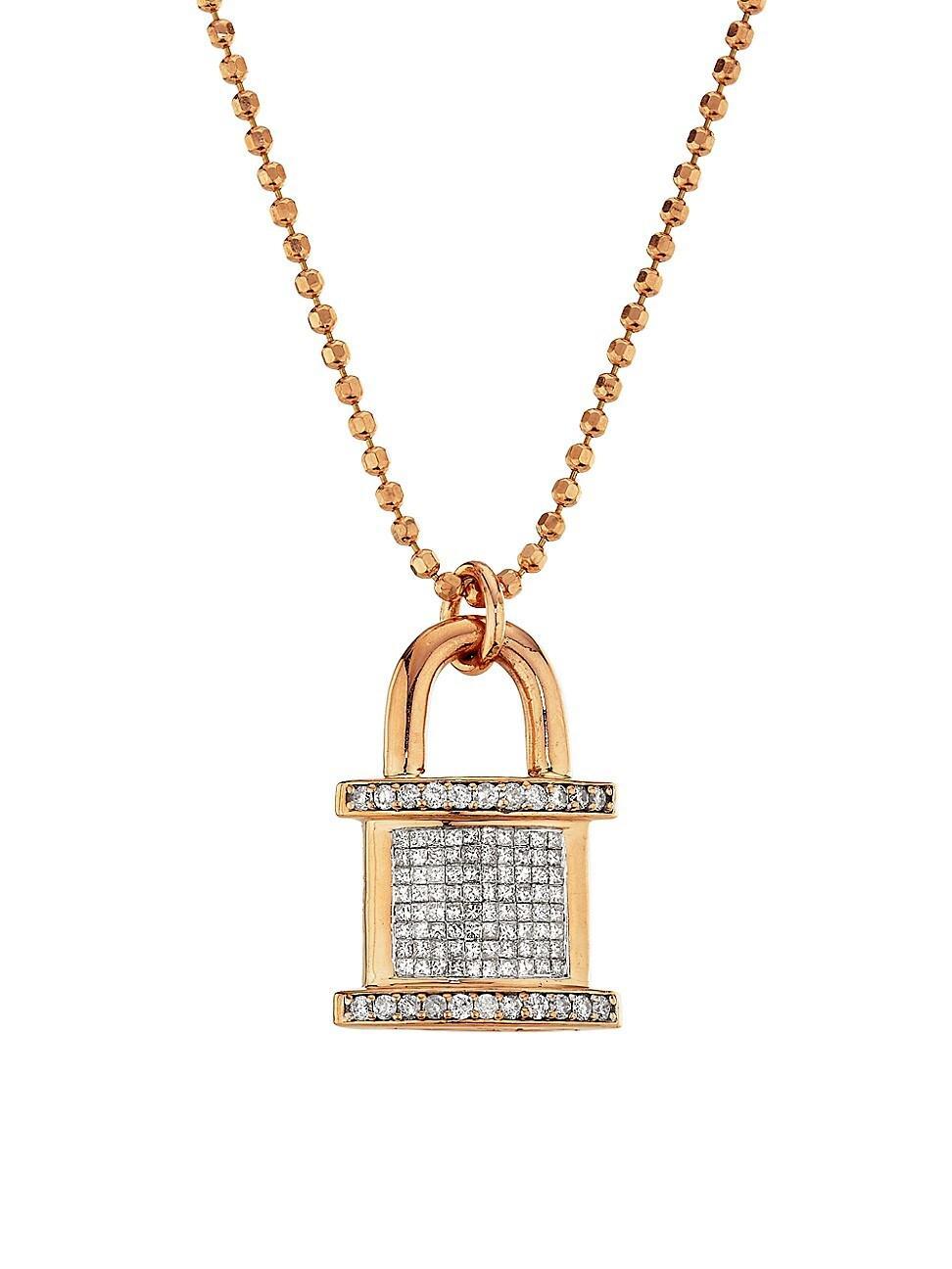 Womens 14K Rose Gold & 3 TCW Diamond Padlock Pendant Necklace Product Image